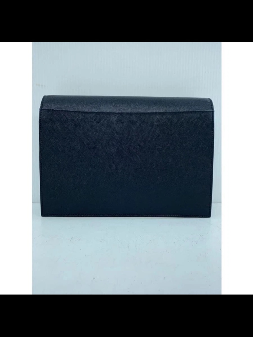 Yves Saint Laurent Black Textured Envelope Clutch with Embossed Logo - Picture 3 of 8